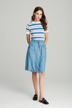 blue tencel denim elastic waist ladies skirt