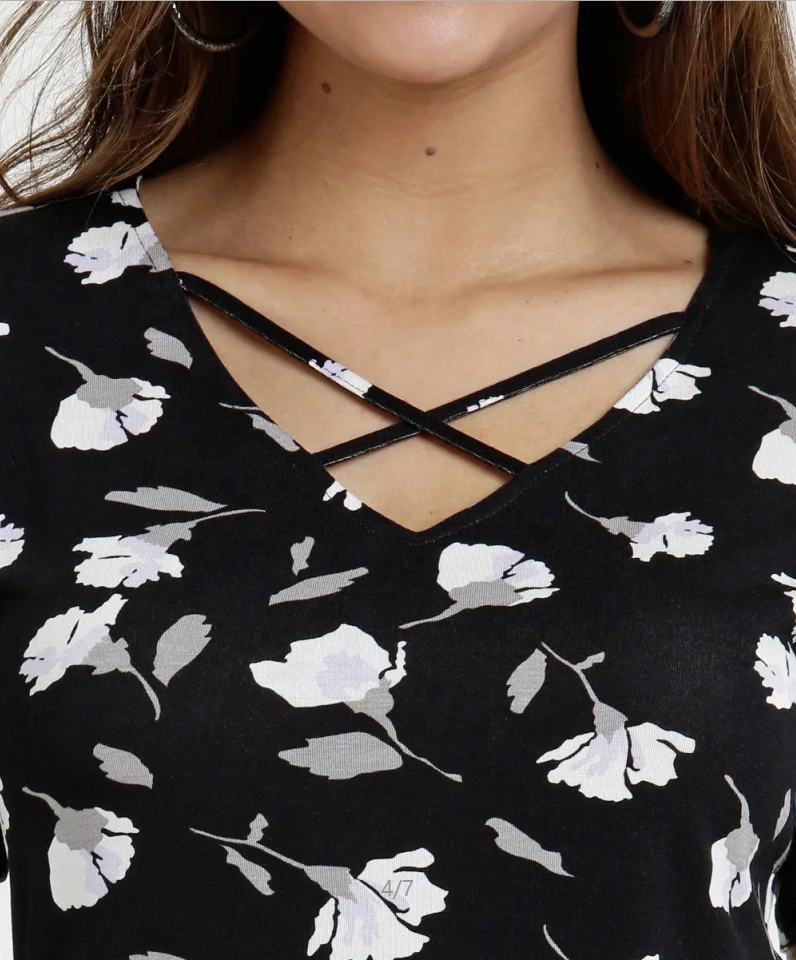 Flower printed blouse cross tie on the front