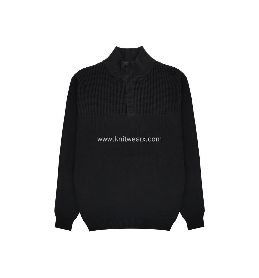 Men's Knitted Quarter Zip Mock Neck Textured Pullover