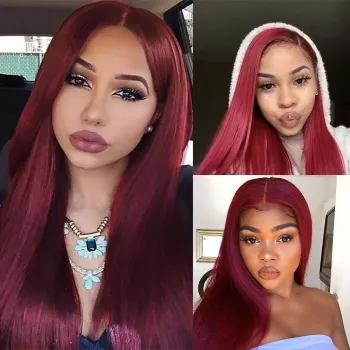 99j Burgundy Lace Front Wigs Bone Straight Brazilian Human Hair Wigs For Black Women Pre Plucked Colored Swiss Lace Frontal Wig