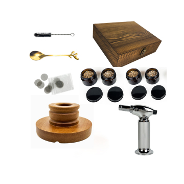 Premium Wood Whisky Bartender Bar Tool Kit with Glass and Wood Chips