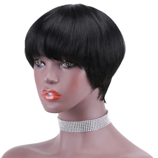 Wholesale Vendors Pre Plucked Knots Cheap Short Pixie Cut Wig Curl For Black Women Natural Virgin Black Brazilian human Hair wig