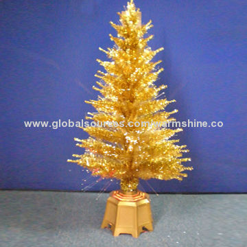 Metal Base Golden Leaf Optical Fiber Christmas Tree for Holiday Decoration, AC 110-240V Input