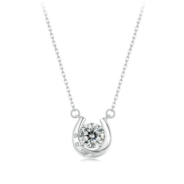 Sparkle Horseshoe Moissanite Necklace S925 Sterling Silver Plated Pendant Jewelry For Women