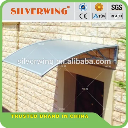 Plastic sun shade awning supports solid polycarbonate awning canopies