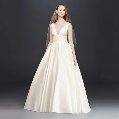 Off White Satin Cummerbund Bandage Ball Gown Wedding Dress