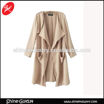 New women's casual thin long trench coat jacket s m l beige women fashion coats 2015