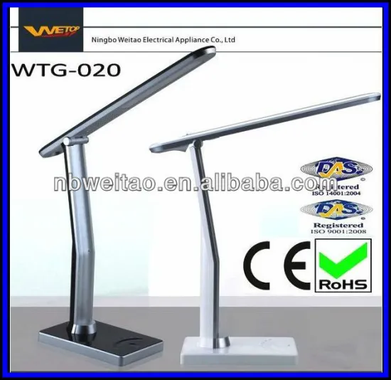 CE ROHS touch dimmable DC battery 2 functions LCD clock LED desk lamp