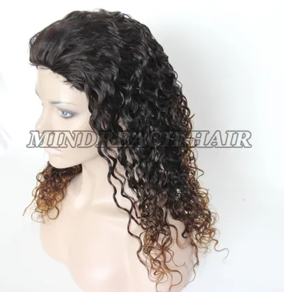 Human hair wig 18inches three tone color human hair full lace wig curly hair wig Malaysian half wig
