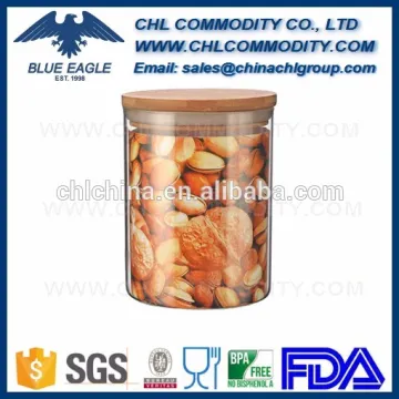 Wooden lid air tight glass canning canister for kitchen