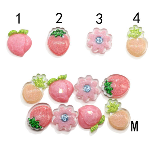 New Arrived Wholesale Resin Fruit Decoration Fashion Flowers Flatback Beads Pink Peach Jewelry Ornament Accessories