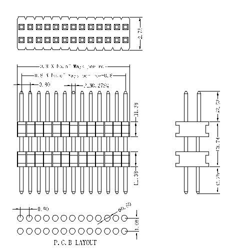 0.8 mm Pin Header Dual Row Double Plastic Straight Type PHAS02-XXD