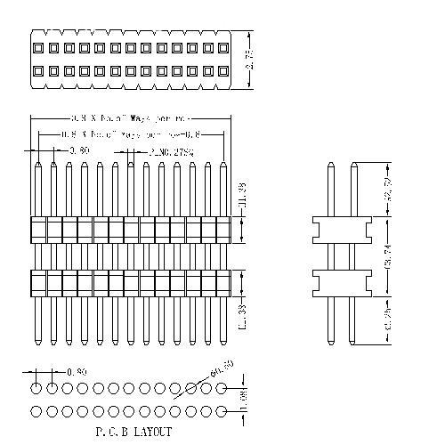 0.8 mm Pin Header Dual Row Double Plastic Straight Type PHAS02-XXD