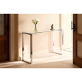 Mesa de consola de vidrio Slimline con marco de acero inoxidable