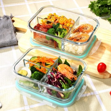 High Borosilicate Glass 3 Compartment Meal Prep Containers - Microwave Safe Kitchen Lunch Boxes