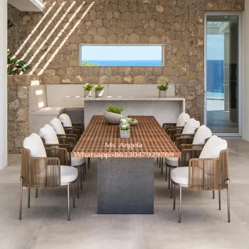 Luxury Outdoor Teak Dining Table & Rattan Chair Set for 8-10 People