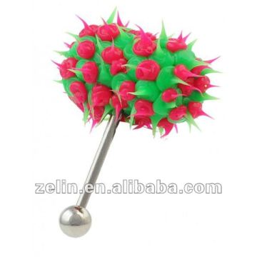 fashion 316Lstainless steel red&green silicone vibrating barbell body piercing tongue jewelry