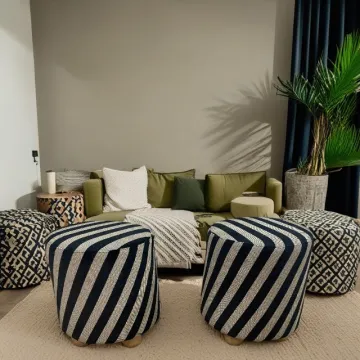Modern Minimalist Striped Stool Chair Fabric Ottoman