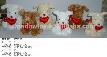 cute and lively stuffed customized plush dog with a red heart