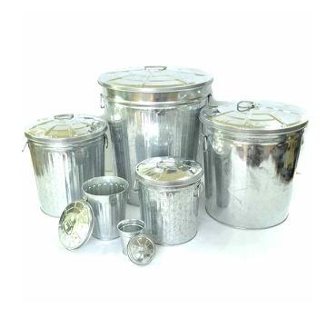 Outdoor Round Galvanized Steel Trash Bin - Various Sizes
