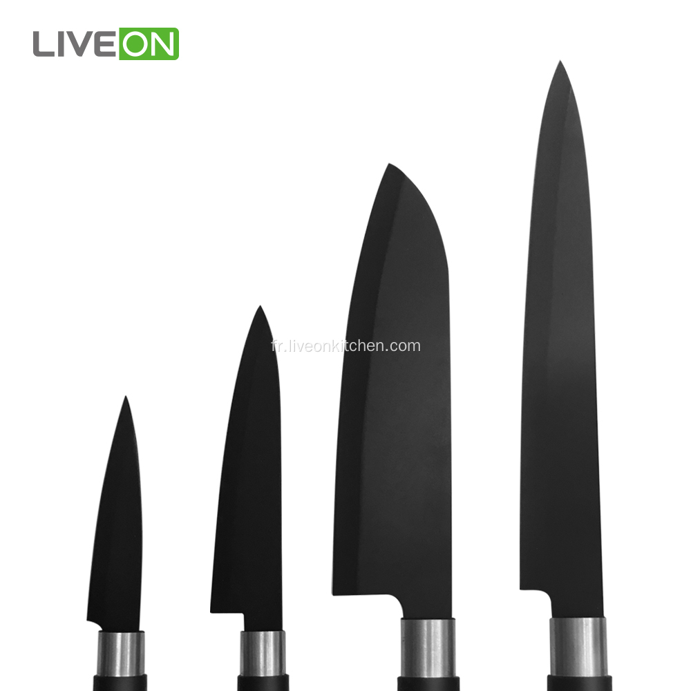 4pcs de couteaux de cuisine en acier inoxydable oxydé noir