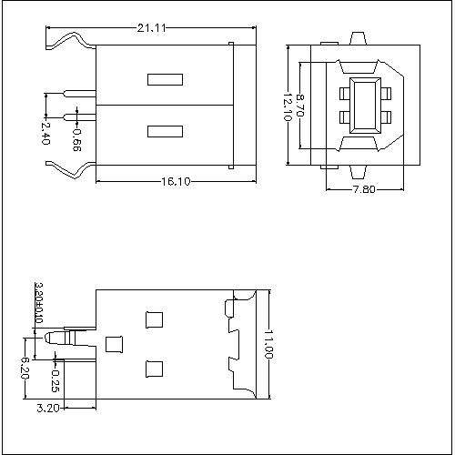 UBFS01 USB B Type Receptacle Straight DIP-