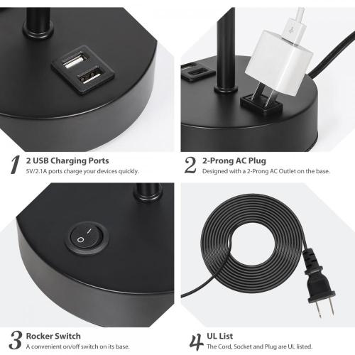 Candeeiros de mesa de cabeceira com 2 portas de carregamento USB