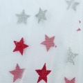 Tessuto a rete in poliestere con glitter rosso argento stella