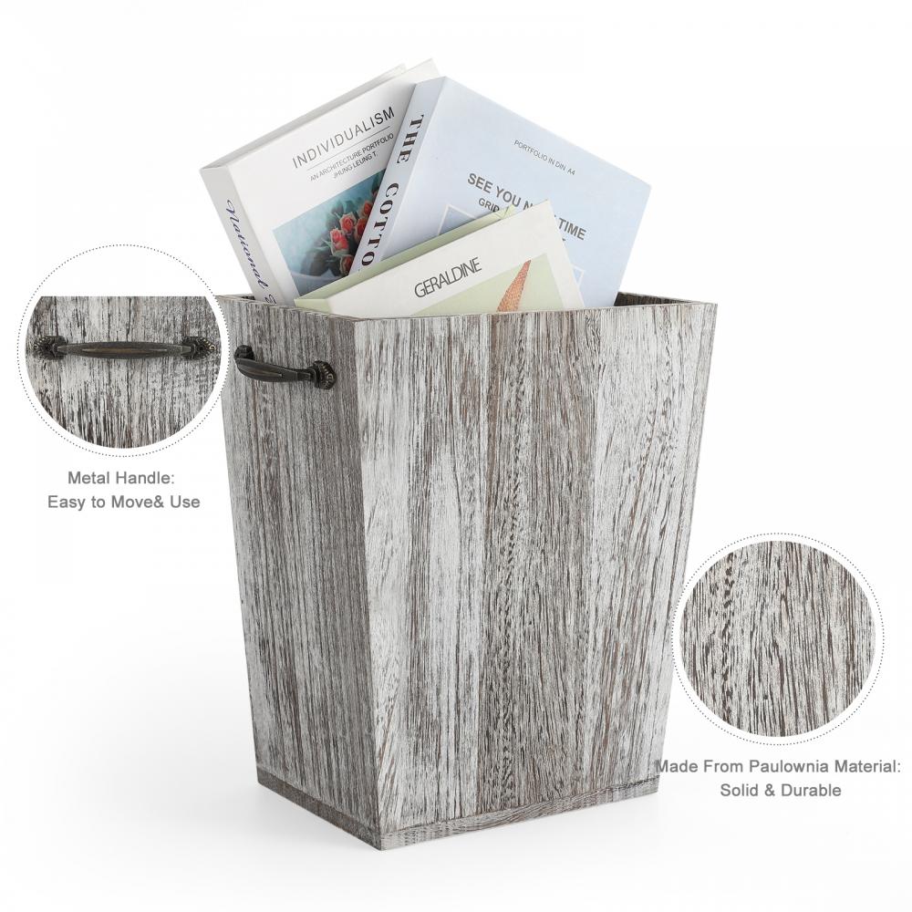 Wooden Garbage Bin With Metal Handle