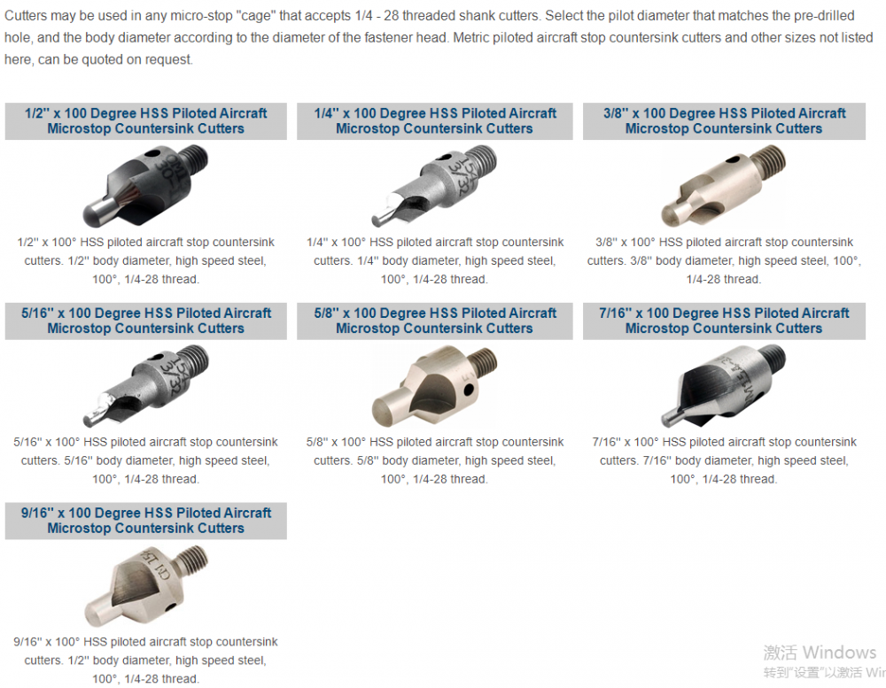 Countersink Cutter size