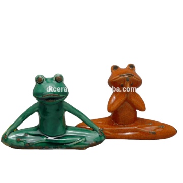 Ceramic Yoga Frog Figurine for Garden Decoration