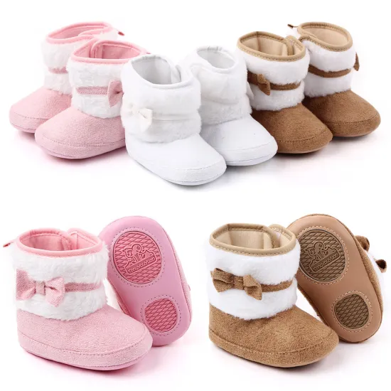 Wholesale Winter Baby Cotton Shoes with Bows - Soft Bottom Toddler Shoes
