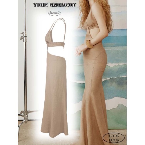 Deep v Split Paha Backless Cami Dresses