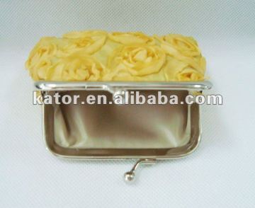 gold color carry-on polyester fabric rose coin purse bag for lady