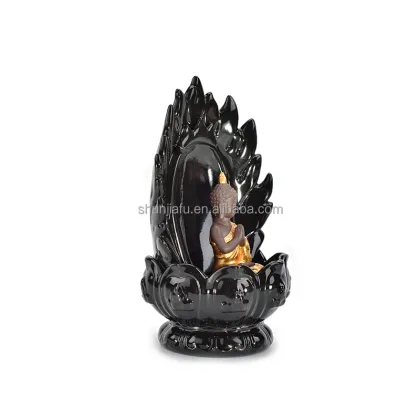 Golden Ceramic Buddha Statue - Elegant Home Decor with Intricate Cassock Design