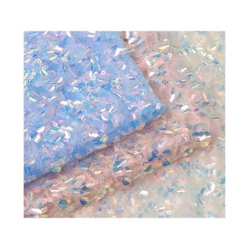 Customizable 3mm+5mm Glitter Sequins Embroidery 100% Polyester Fabric Tulle and Lace Collection for Women's Clothing, Dresses, and Dancewear