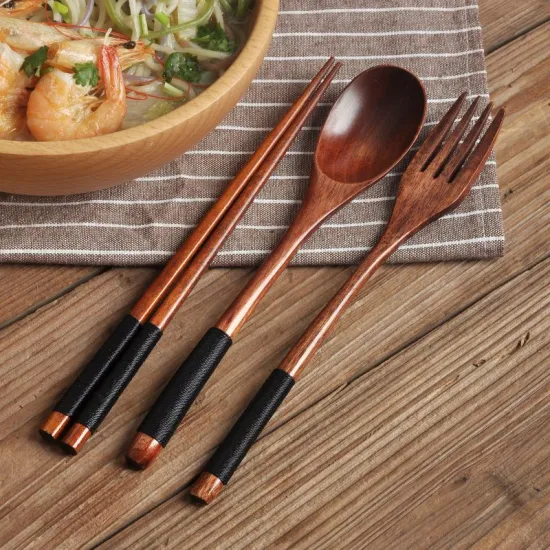 3pcs Korean Dinnerware Set Wooden Tableware Set Spoon Fork Chopsticks Luxury Cutlery Set Gift Flatware Dishwasher Safe