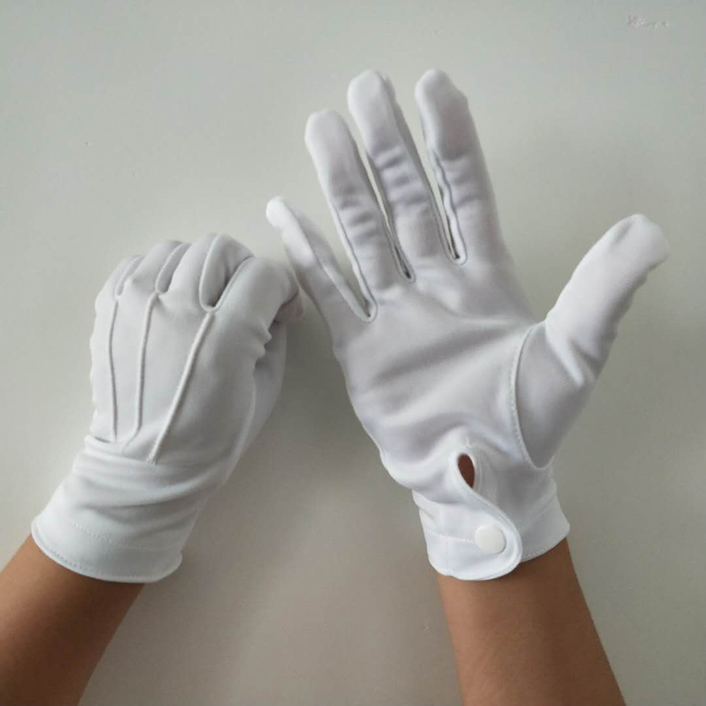 Guantes de desfile de nailon blanco con broche para hombre, Blanco