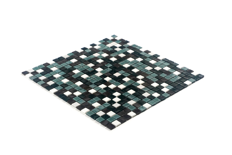 Glass mosaic with adhesive