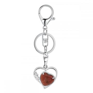 Natural Gemstone Love Heart Birthstone Pendant Keychain