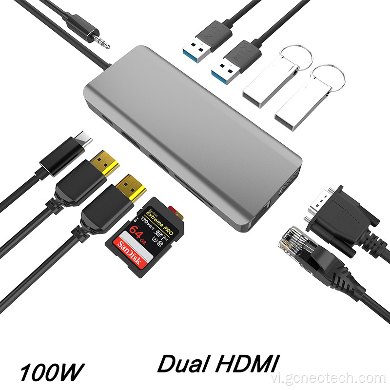 Trung tâm USB C 12 trong 1 với HDMI 4K kép