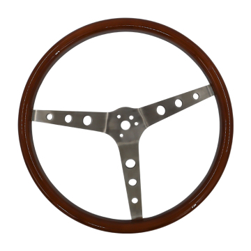 380mm Wood-Riveted Vintage Car Steering Wheel with 3 High-Quality Stainless Steel Spokes