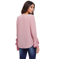 Women's Beading Long Bell Sleeve Chiffon Blouse Tops