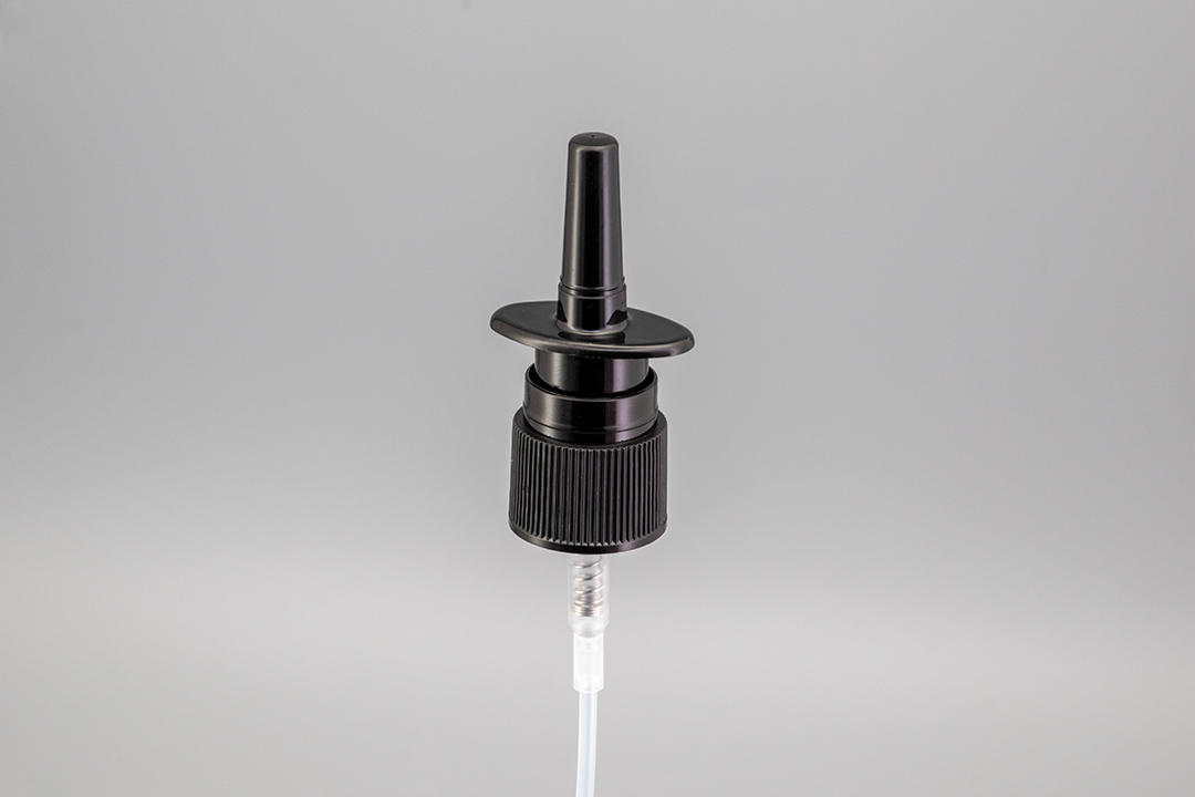 18/410 Black Ribbed Nasal Pump with Safety Clip