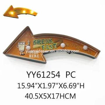 wholesale break fast printing embossed metal advising palque tin sign with LED light, metal wall arts