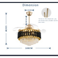 Lustre de luxe en cristal 70W ventilateur de plafond en or noir