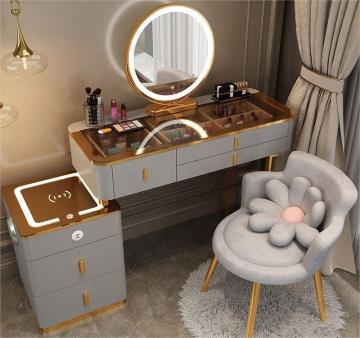 Intelligente Schlafzimmermöbel: Modern, einfach und multifunktionales Prinzessin-Dressing-Make-up-Tisch mit Seitenschrank und Waschtisch, komplett mit intelligentem Spiegel