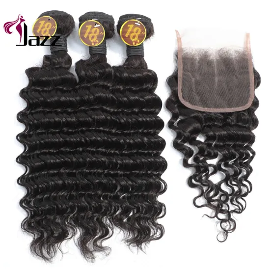 Beautiful Young Girl Hair Weave 100% Human Hair Kinky Curly 3 Bundles With Closure Remy Hair Extensions Natural Color