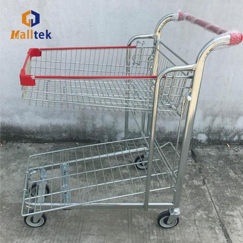 Warehouse Metal Hand Trolley Double layer metal supermarket warehouse hand trolley Supplier