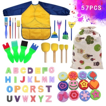 57 PCS Boya Sünger Çocuklar için Set - Önlük ile Eğlenceli Toddler Fırça Kiti